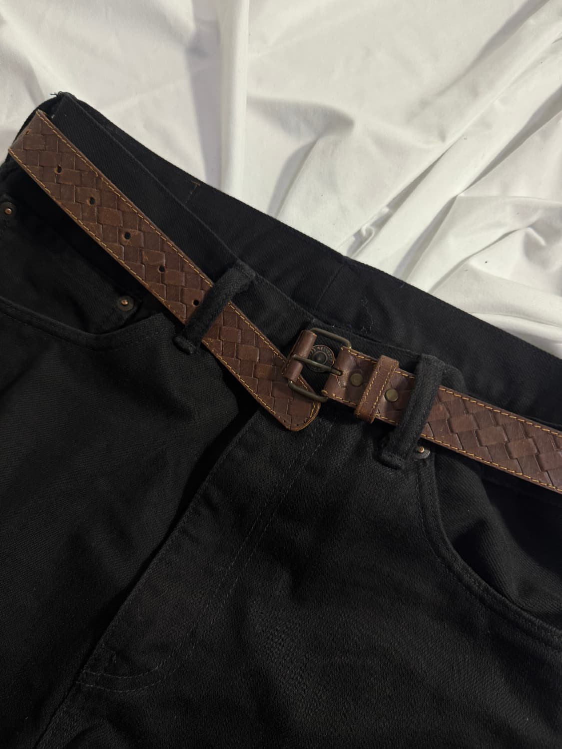 빈티지 체커보드 레더 벨트 스케이트보드 스트릿 상품이미지4