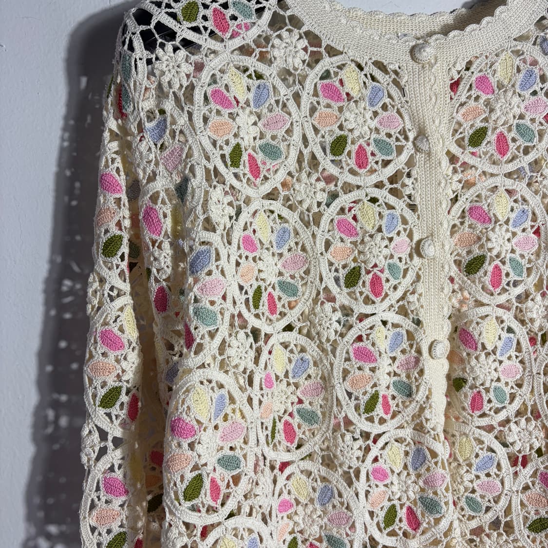 빈티지 모리걸 플라워 패턴 크림 그물니트 (무료배송) 상품이미지2