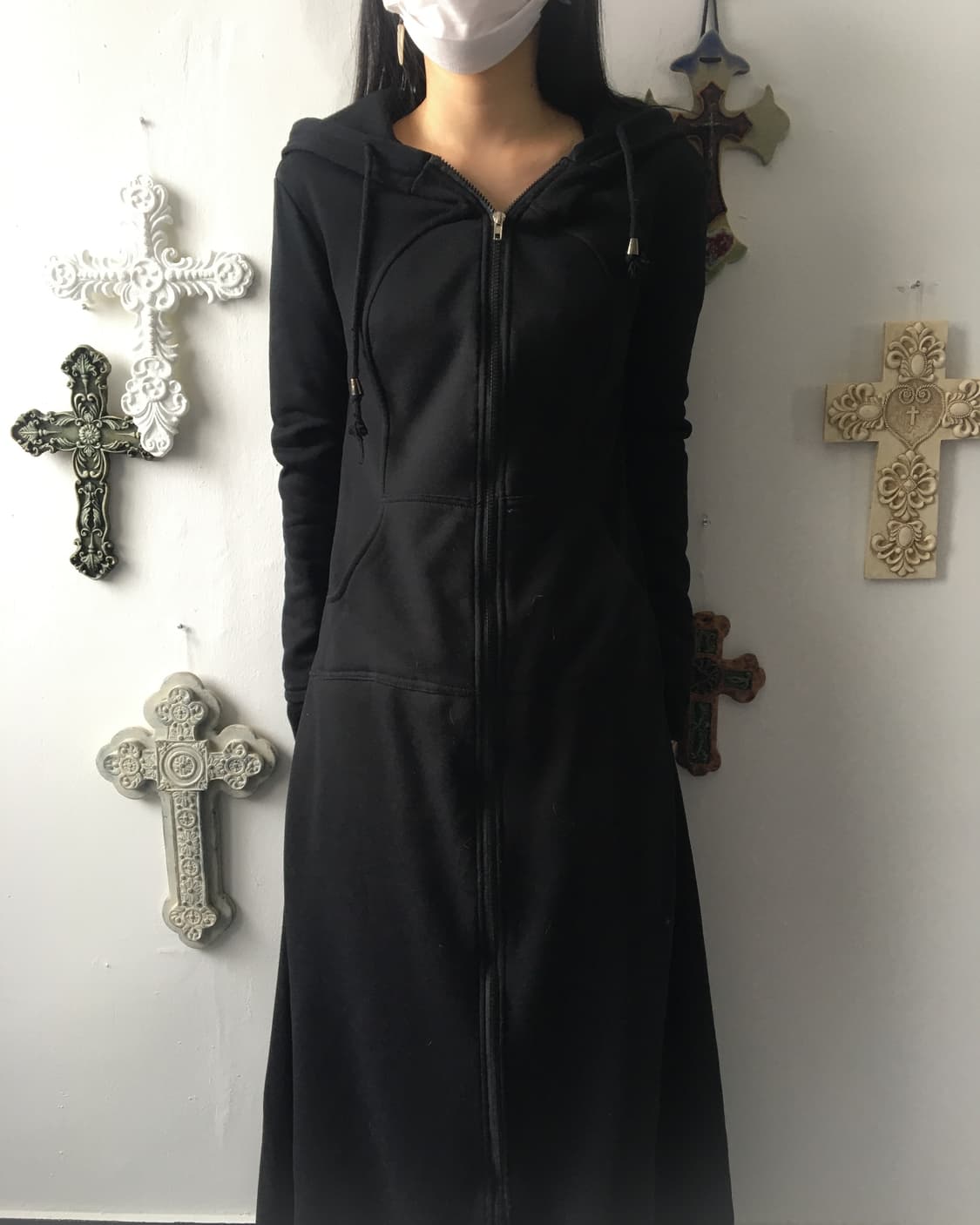 Maxi hood zip up onepiece coat 상품이미지6