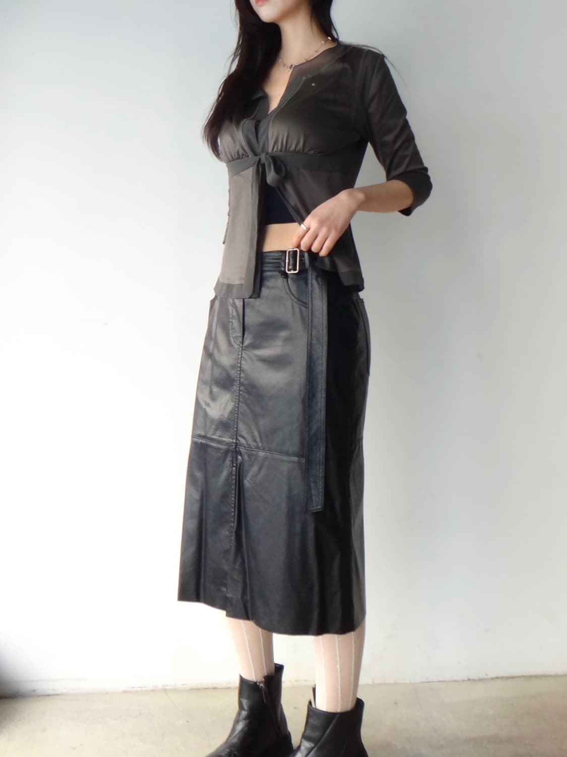 SISLEY Leather belt skirt 상품이미지5