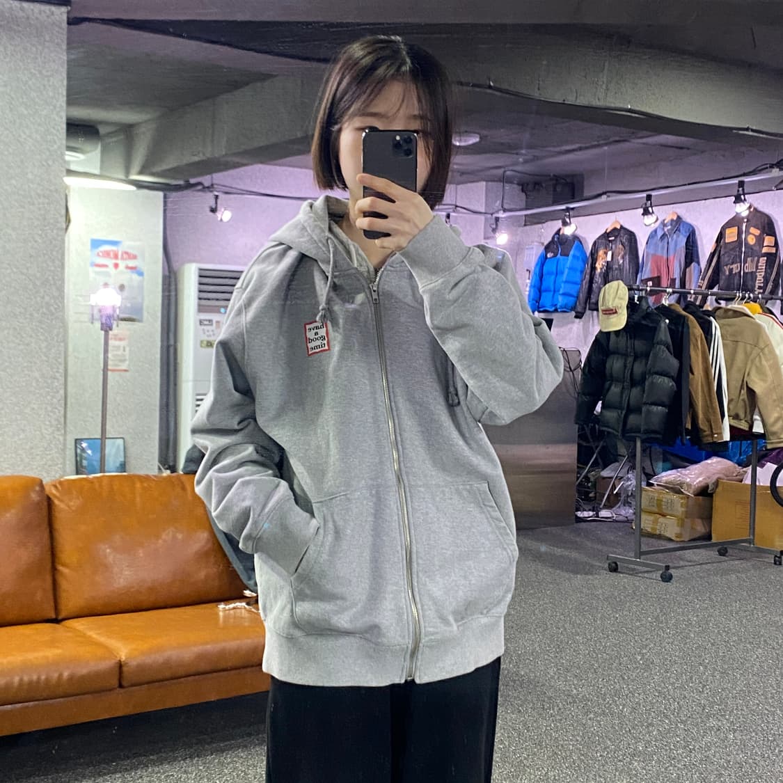 해브어 굿타임 박스로고 박시핏 후드 집업 B3507 상품이미지1