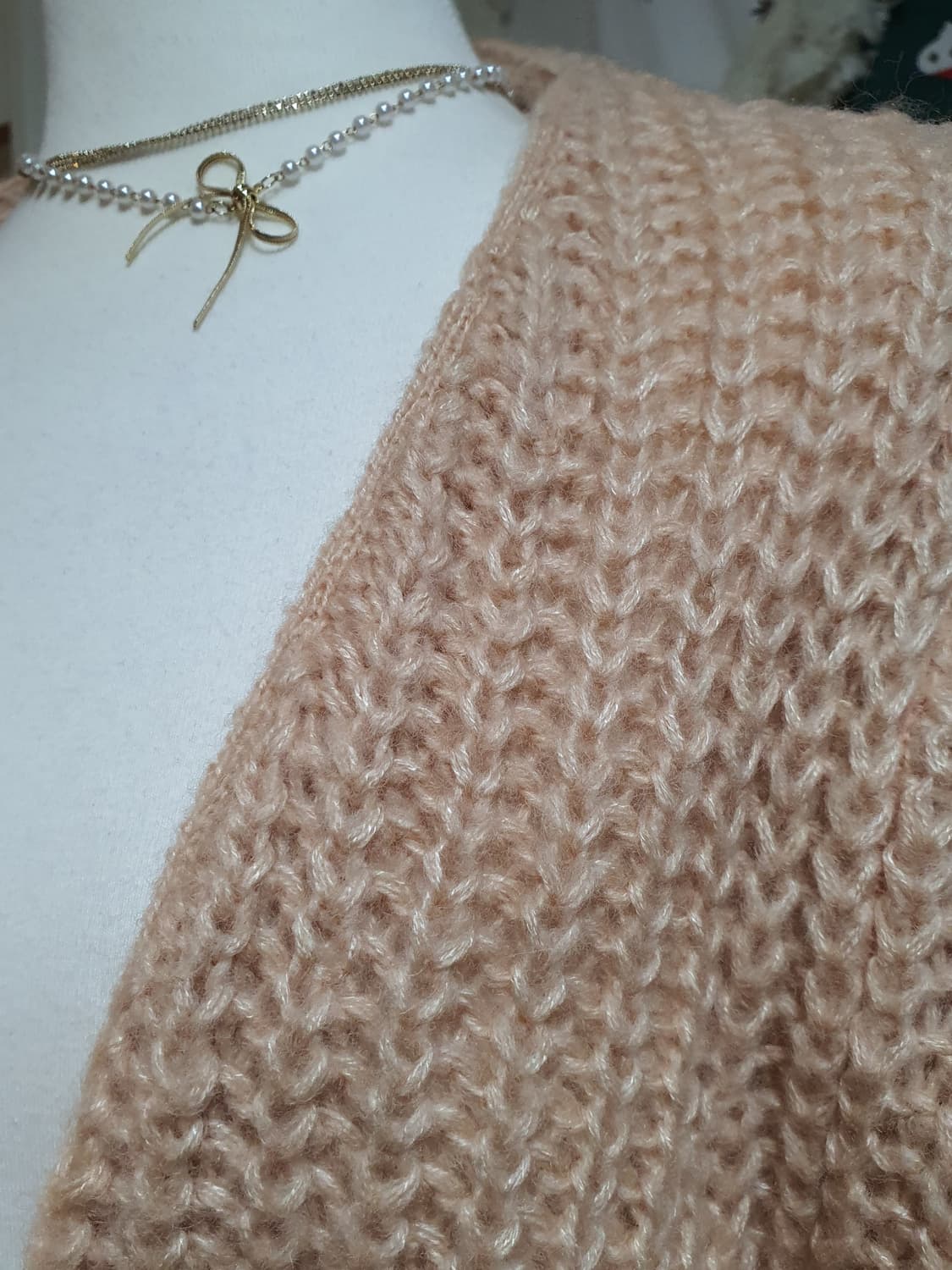 [빈티지] 루즈핏 롱 니트 가디건 피치핑크 뜨개가디건 상품이미지5