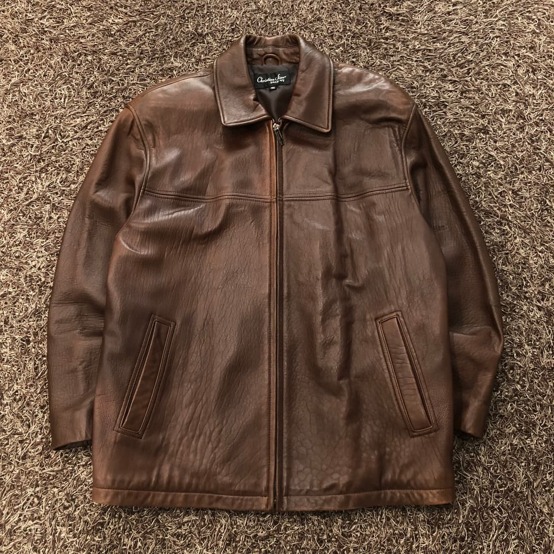 빈티지 양가죽 브라운 집업 레더 가죽 자켓 상품이미지1