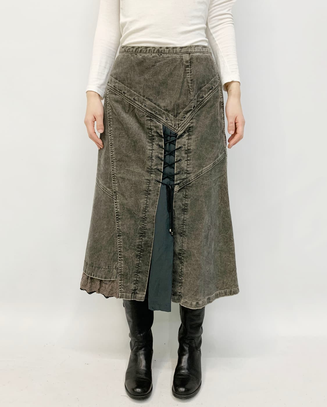  VISTA FIORE 코듀로이 레이스업 스커트 상품이미지1