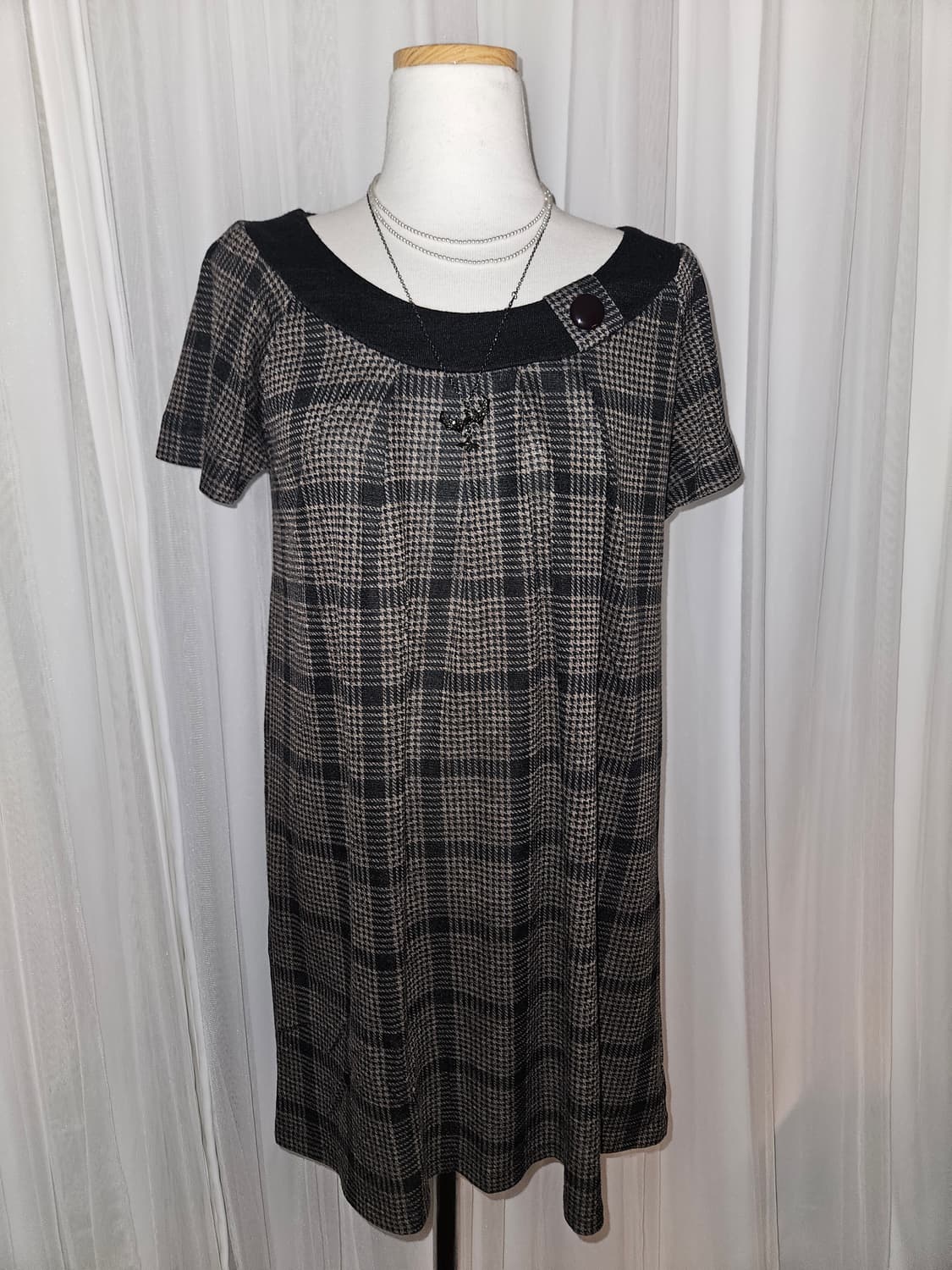 klein plus 빈티지 체크 그레이브라운 니트 원피스 니혼진 모리걸 상품이미지2