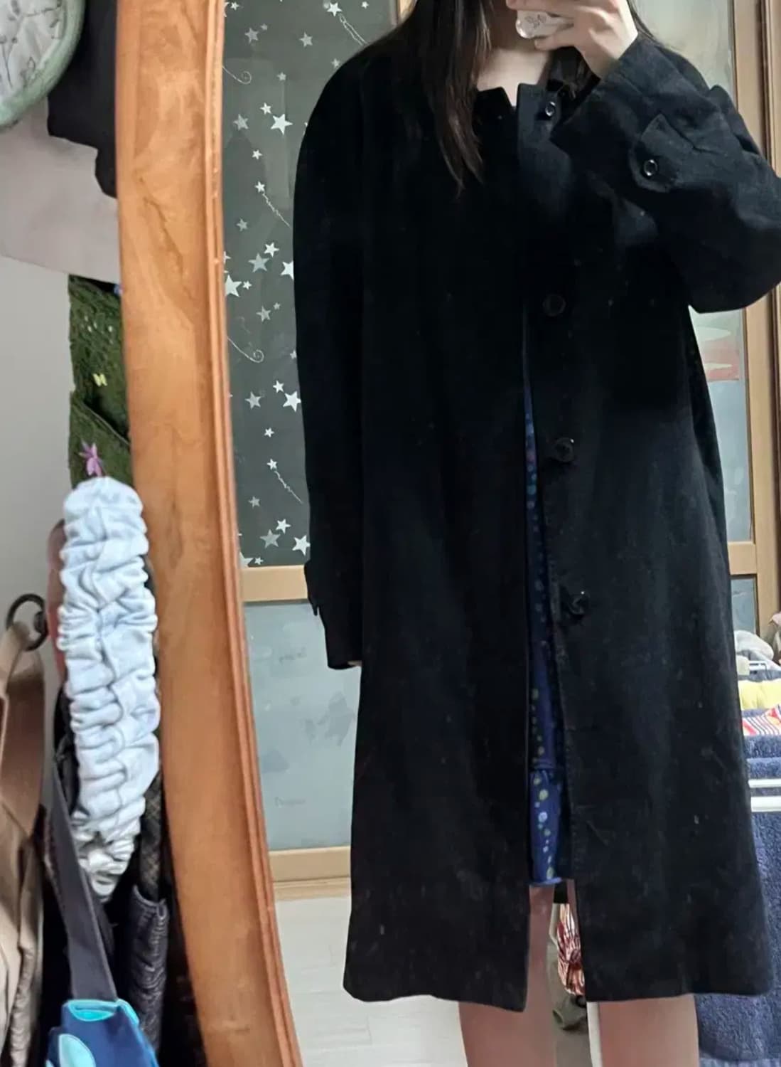 일본 빈티지 캐시미어 블랙 롱 코트 울 갸루 모리걸 하구미 상품이미지4