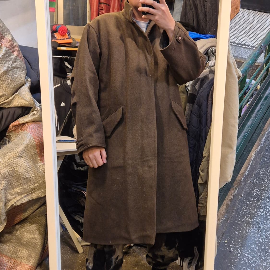 실사이즈 L~XL(착샷잇음) 브라운 울 롱코트 상품이미지3