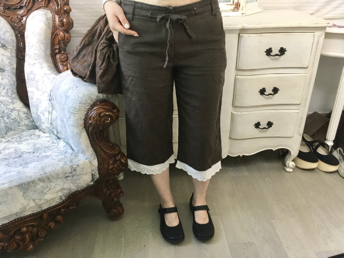 jpn vintage 브라운 모리 레이스 카프리 팬츠 상품이미지1