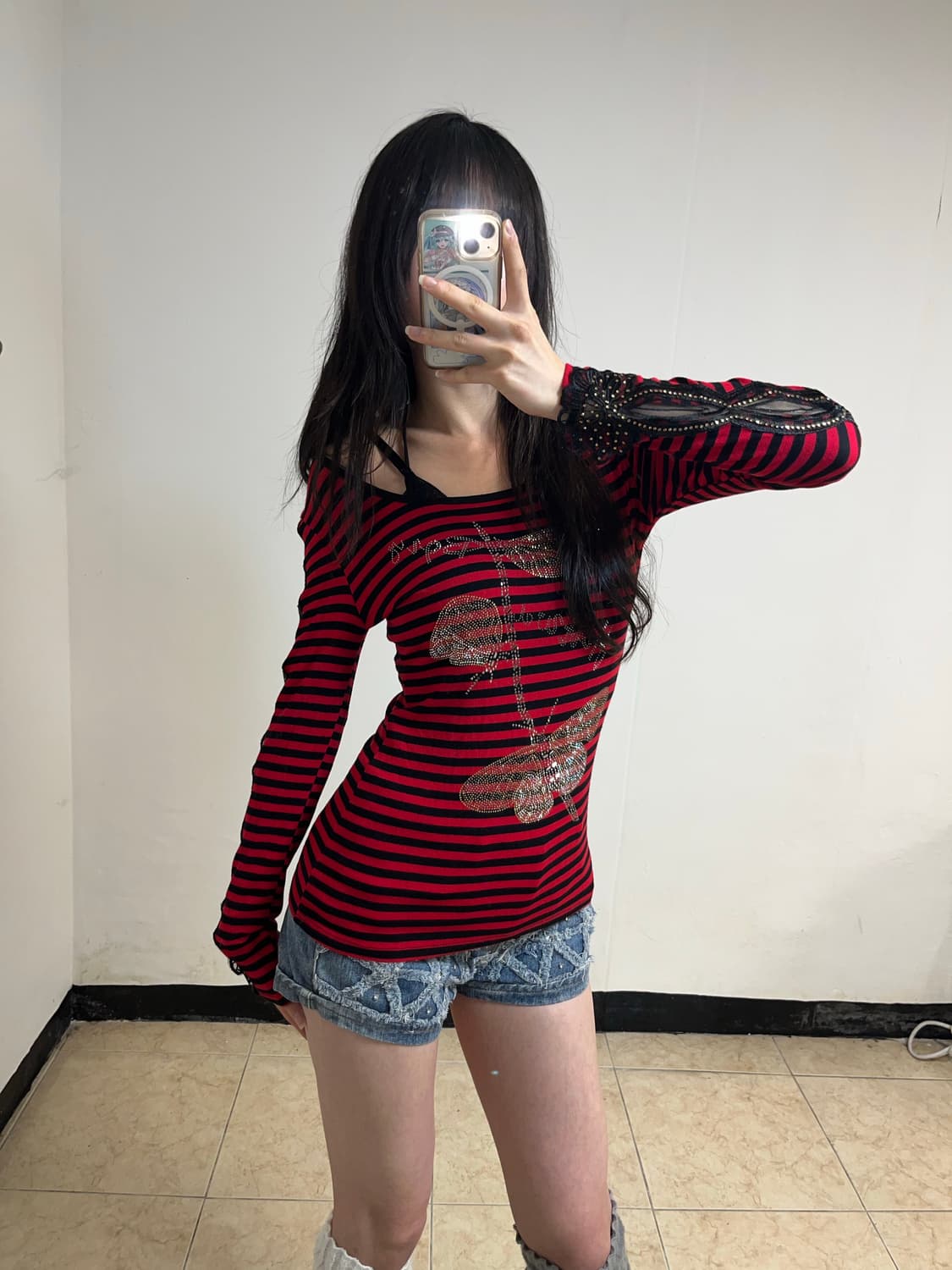 00‘s 키치 펑크 체리 스트라이프 롱슬리브 상품이미지2