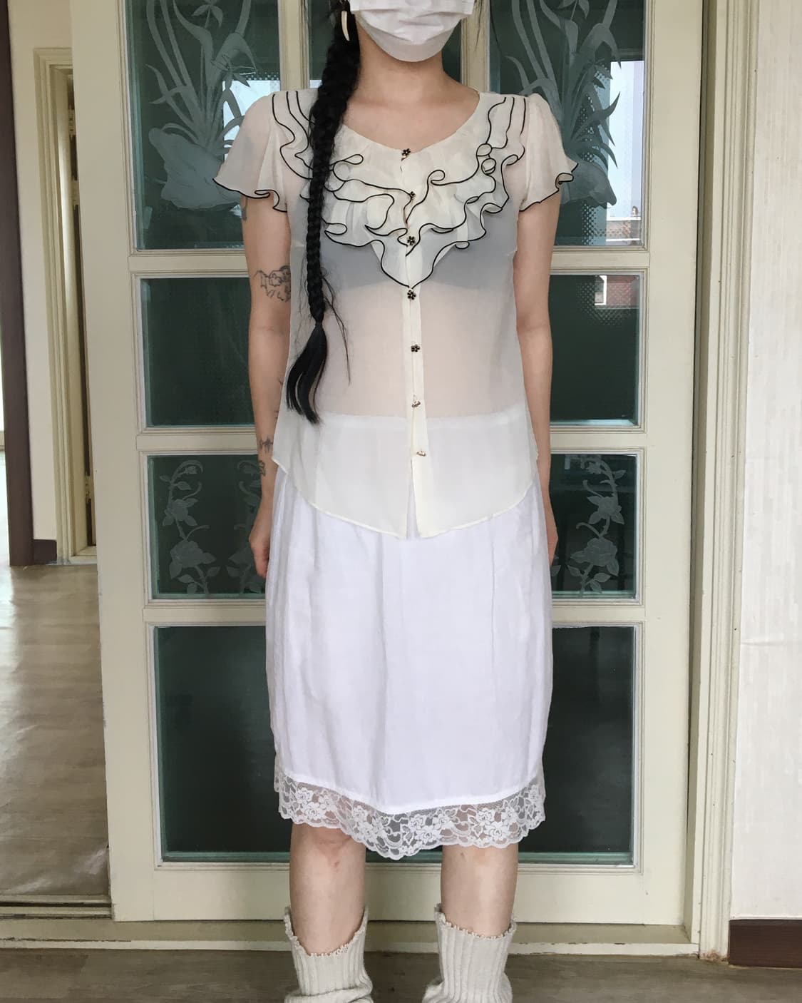 Ruffle point see through blouse 상품이미지1