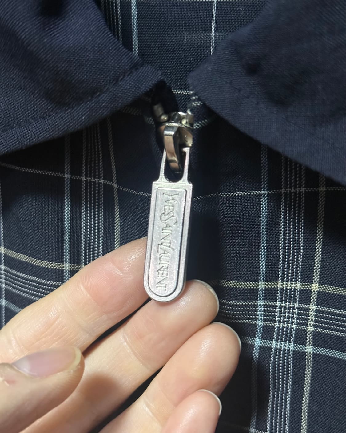 입생로랑 체크 폴리쉘 블루종 봄버 워크 자켓 점퍼 카라 집업 100 L 상품이미지4