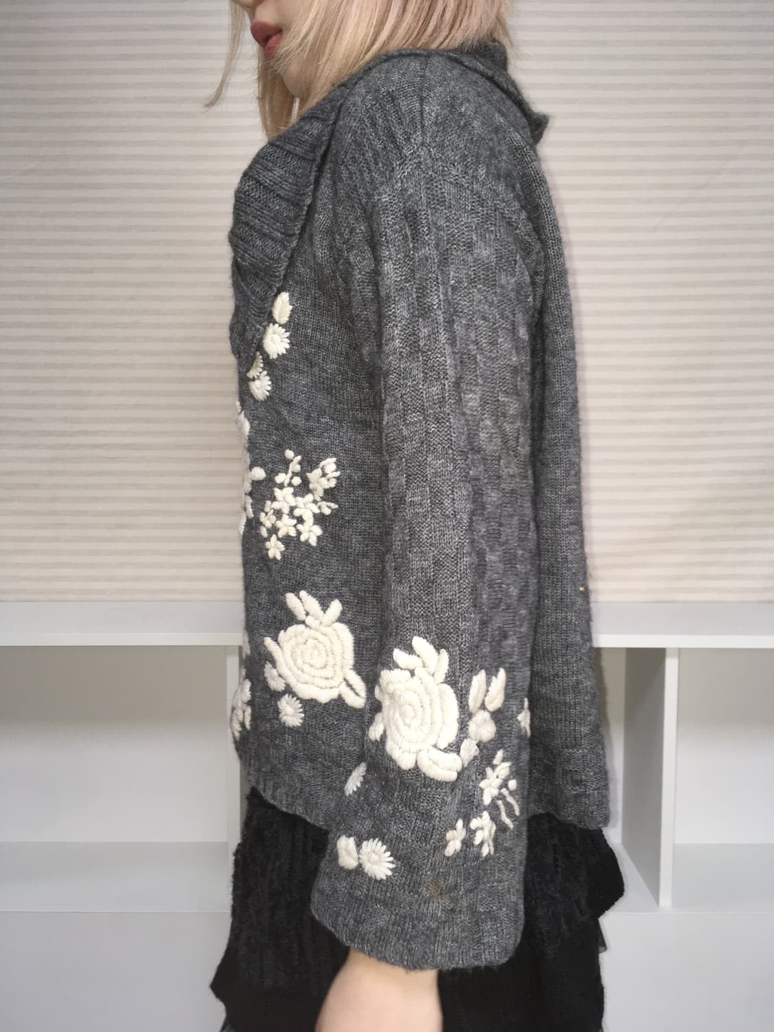 jpn vintage grey flower handwork cardiga 상품이미지4