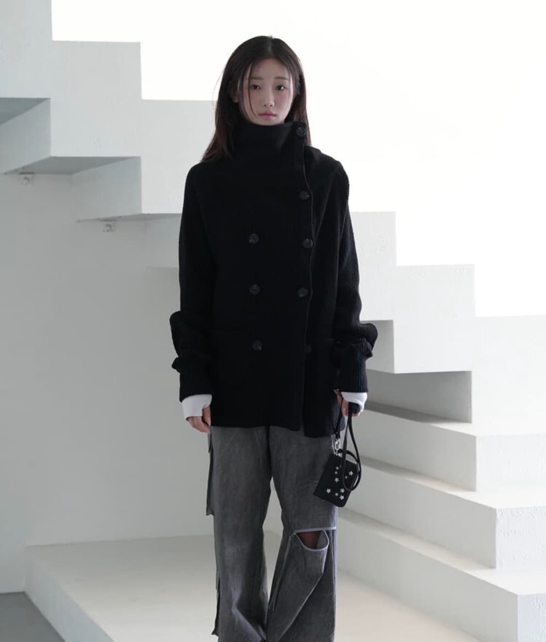 인앤양인하모니 더블버튼 가디건 블랙 상품이미지1