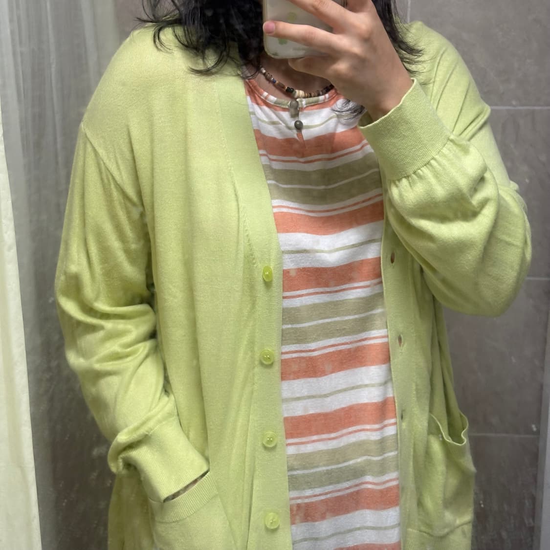 GU 봄 가을 아크릴 면 혼방 가디건 연두 💚L 상품이미지3