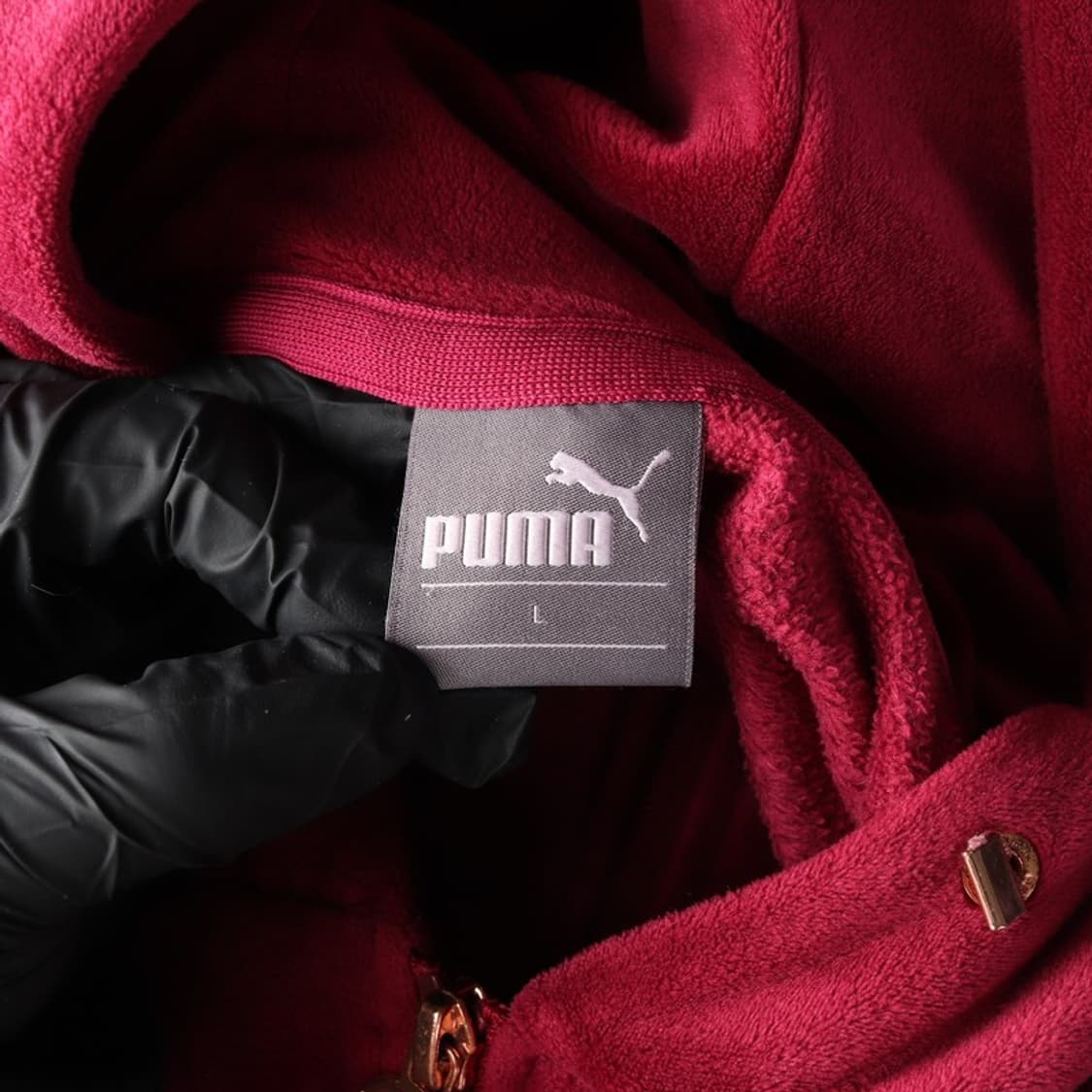 PUMA 로고 자수 벨벳 벨로아 후드 집업 L 상품이미지5