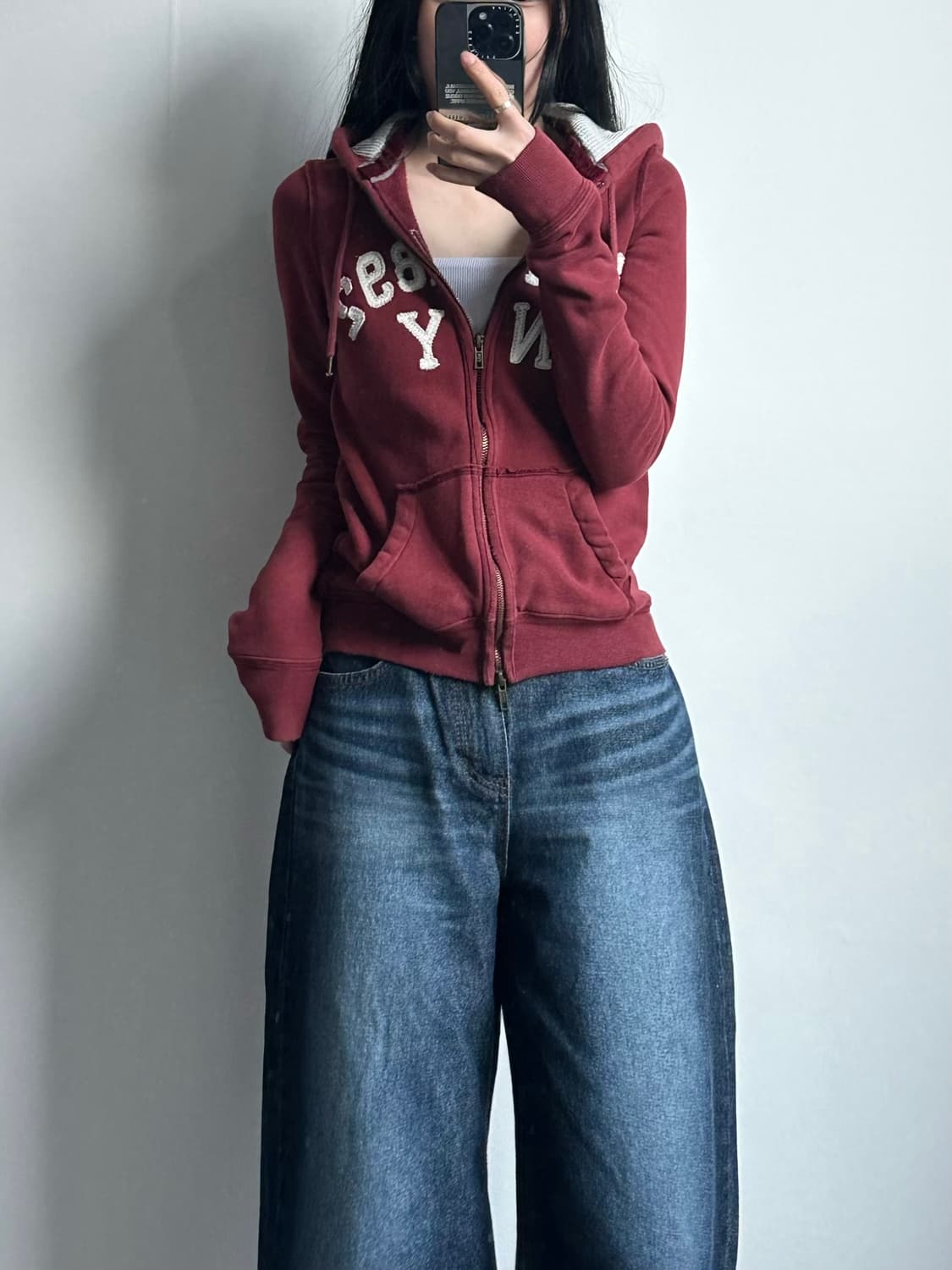 아베크롬비 y2k 와투케 헤비코튼 버건디 후드집업 상품이미지1