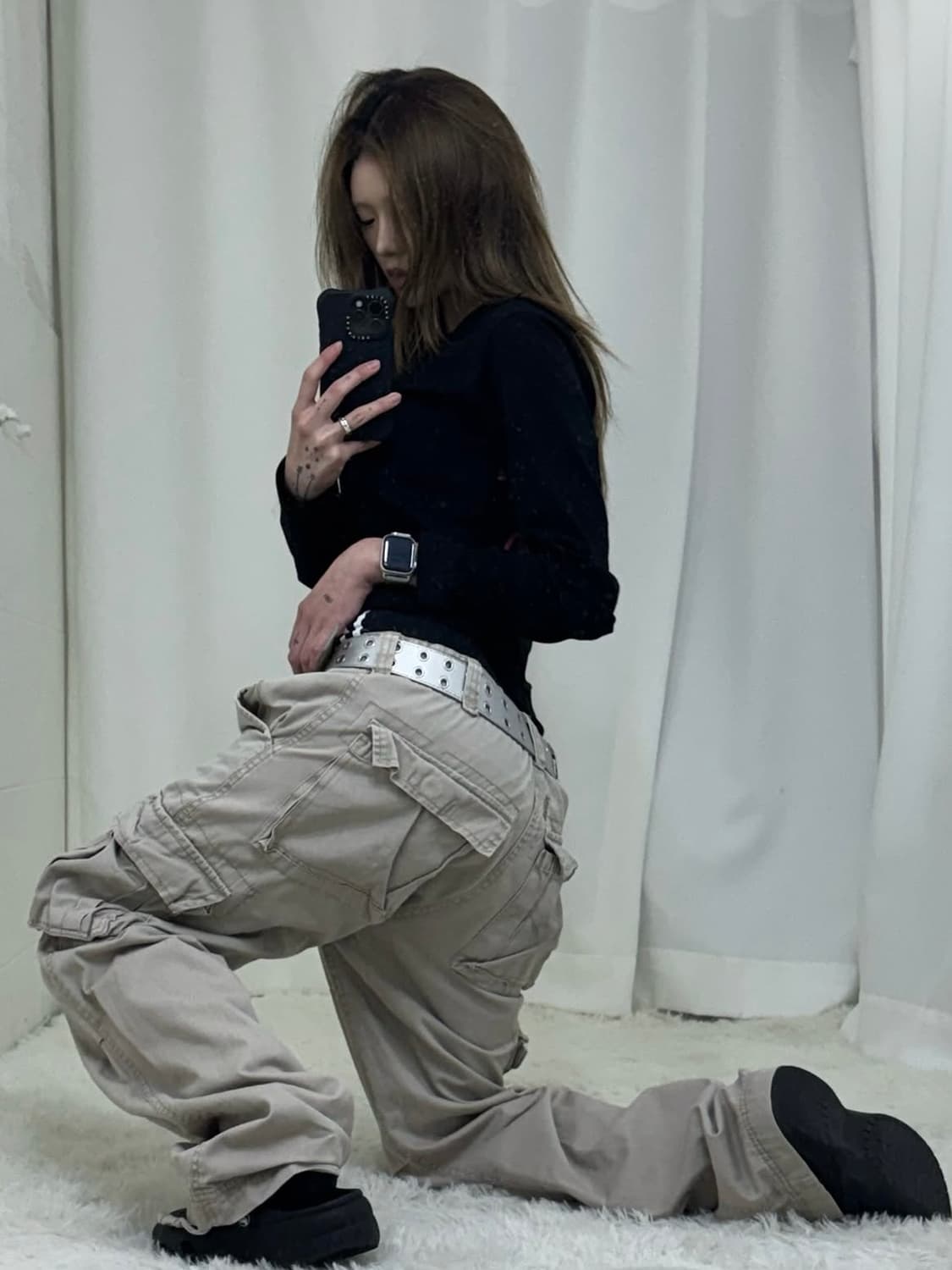 샌드 베이지 와이드 조거 카고 팬츠 상품이미지4