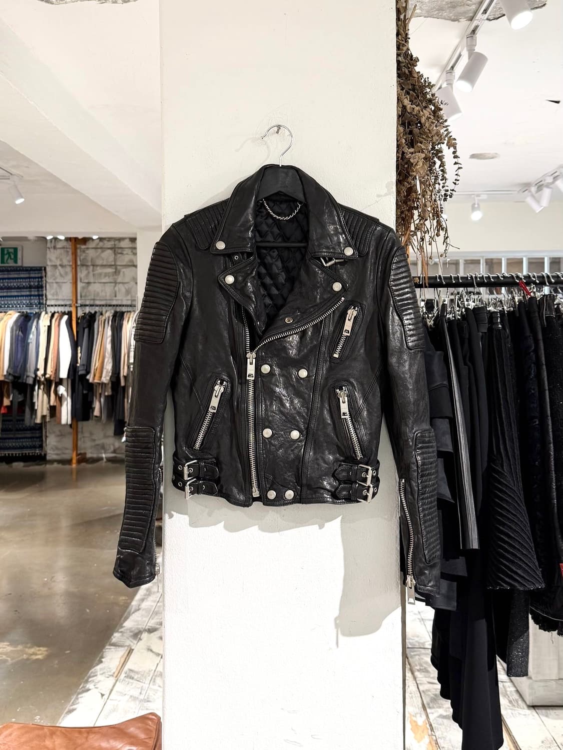 빈티지 이태리 블랙 램스킨 더블 라이더 자켓 상품이미지1