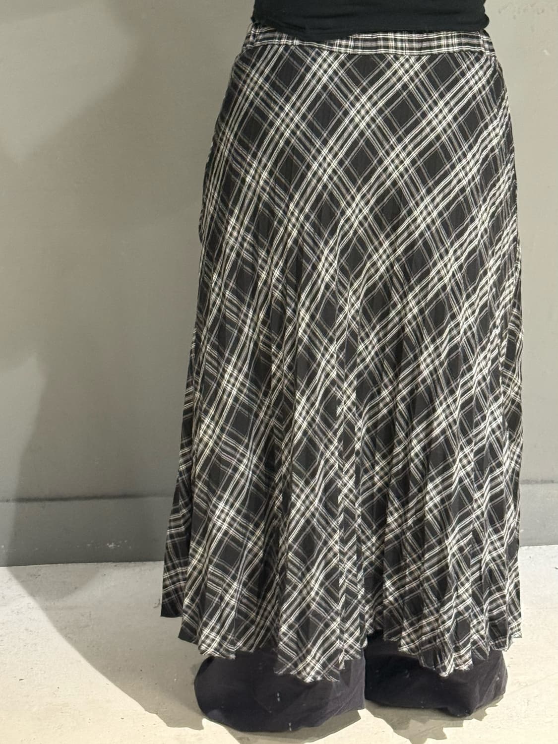 check pattern pleats detail long sk 상품이미지4