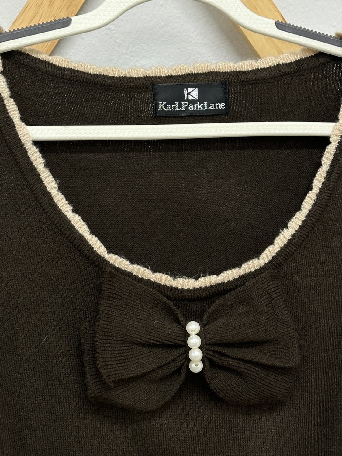🥨쇼콜라깔 라떼갸루 🥨 리본 진주 브라운 니트 이너 히메 러블리  상품이미지4