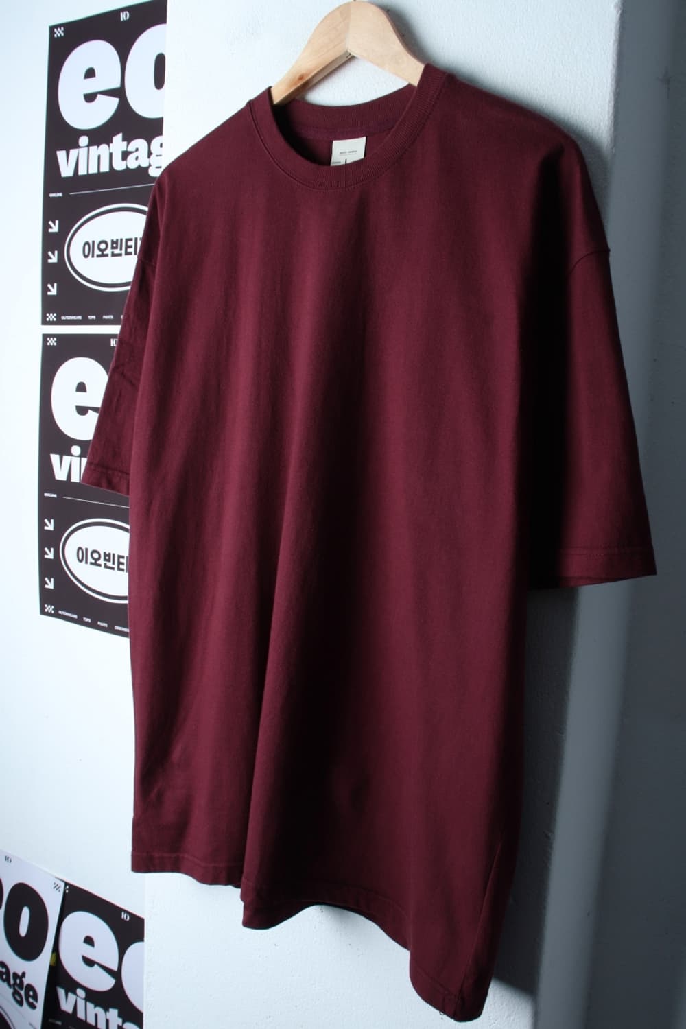 (L-2XL) 페플 반팔 티셔츠 오버핏 버건디 무지-H33514 상품이미지1