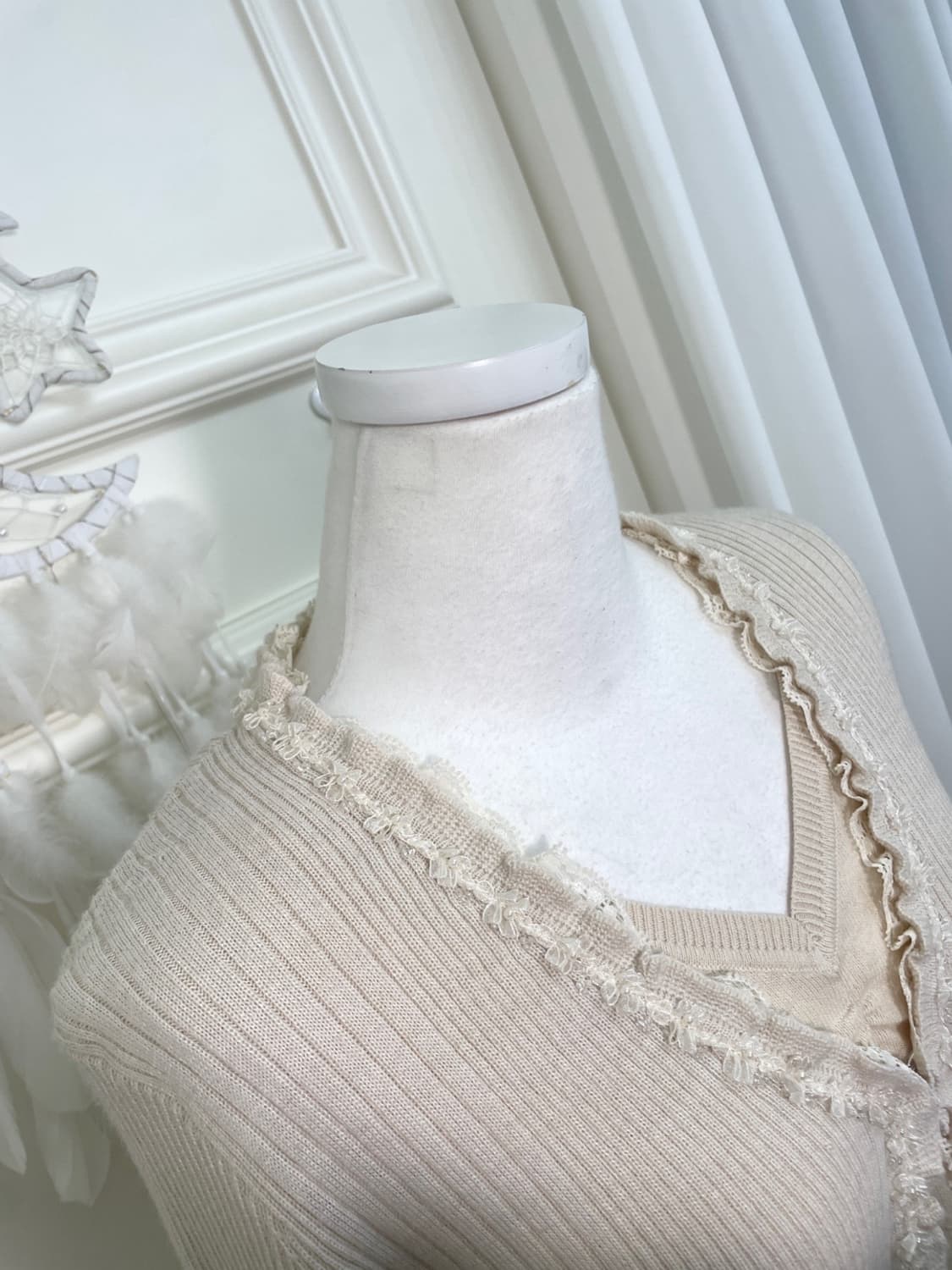 ivory lace bow point rib cardigan 상품이미지8