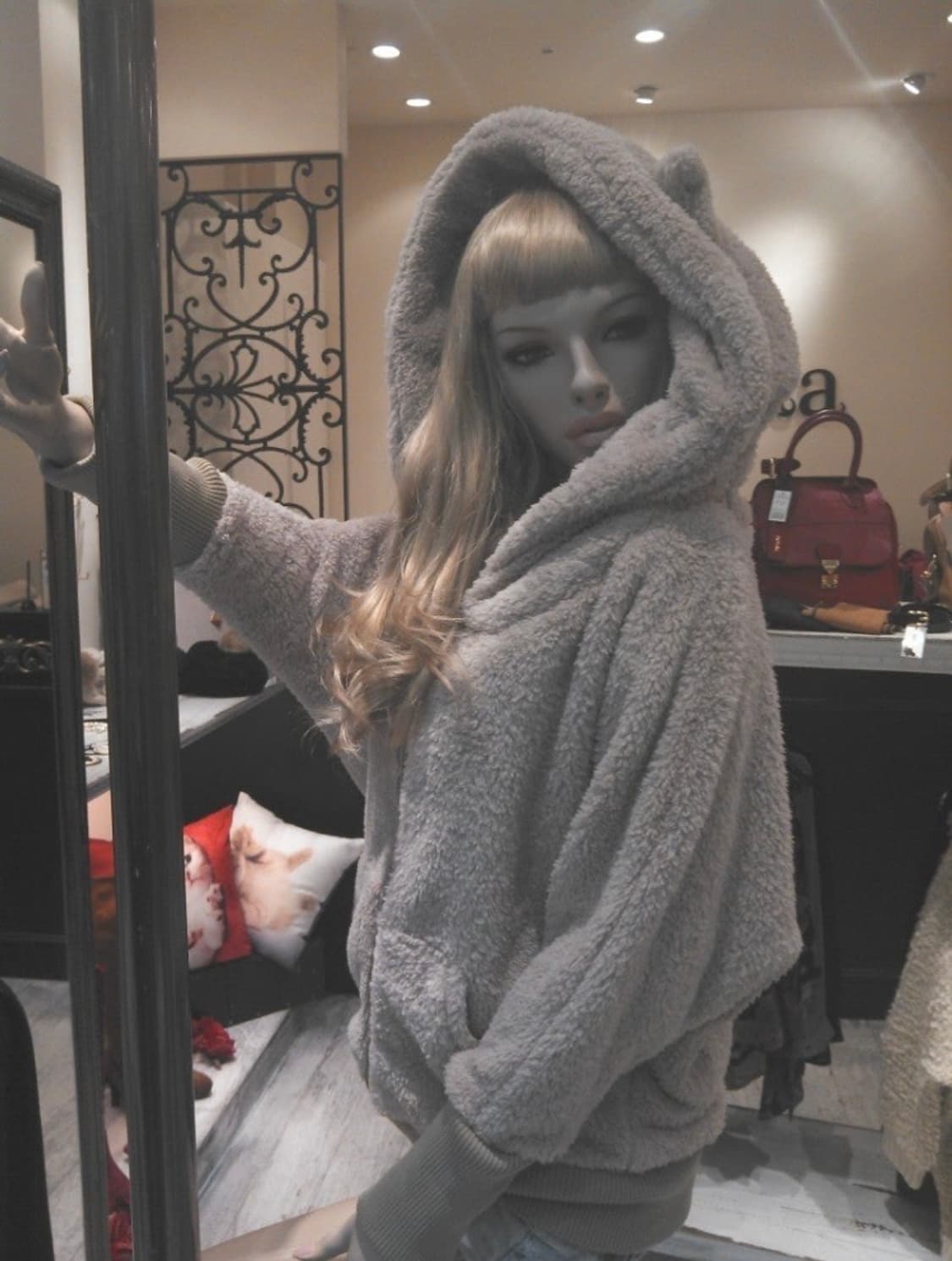 datura 갸루 네코미미 후리스 베이지 집업 핀터 깔 일브 상품이미지3