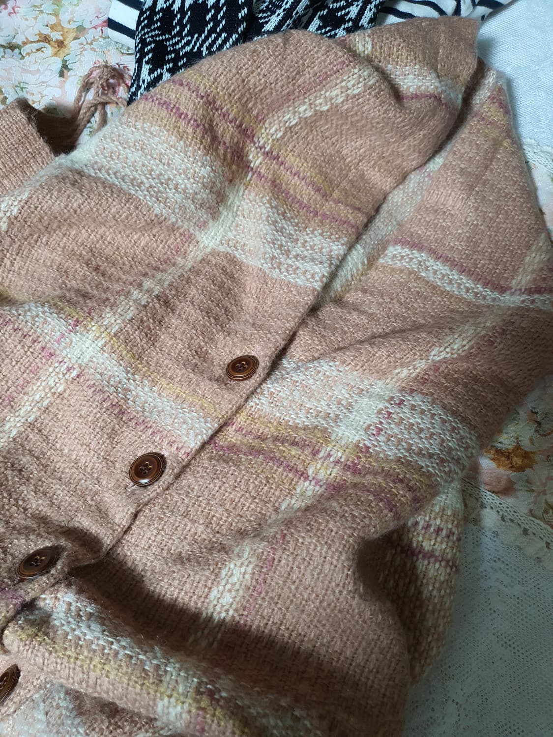 [빈티지] 체크 패턴 숄 가디건 망토 상품이미지4