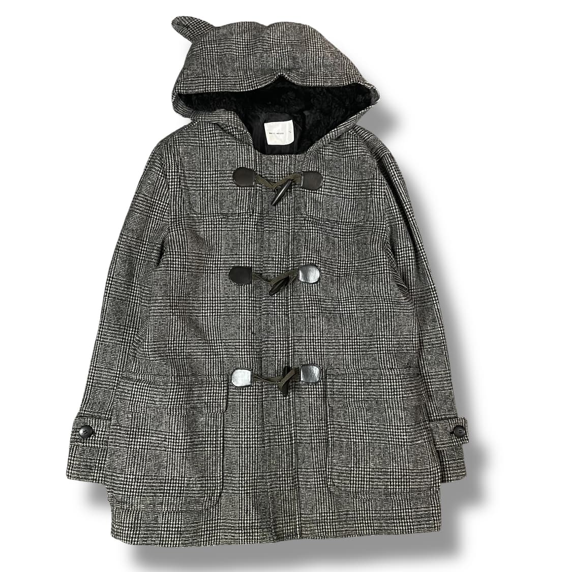 BASIC HOUSE 블랙 그레이 체크 무늬 더플코트 100 상품이미지1