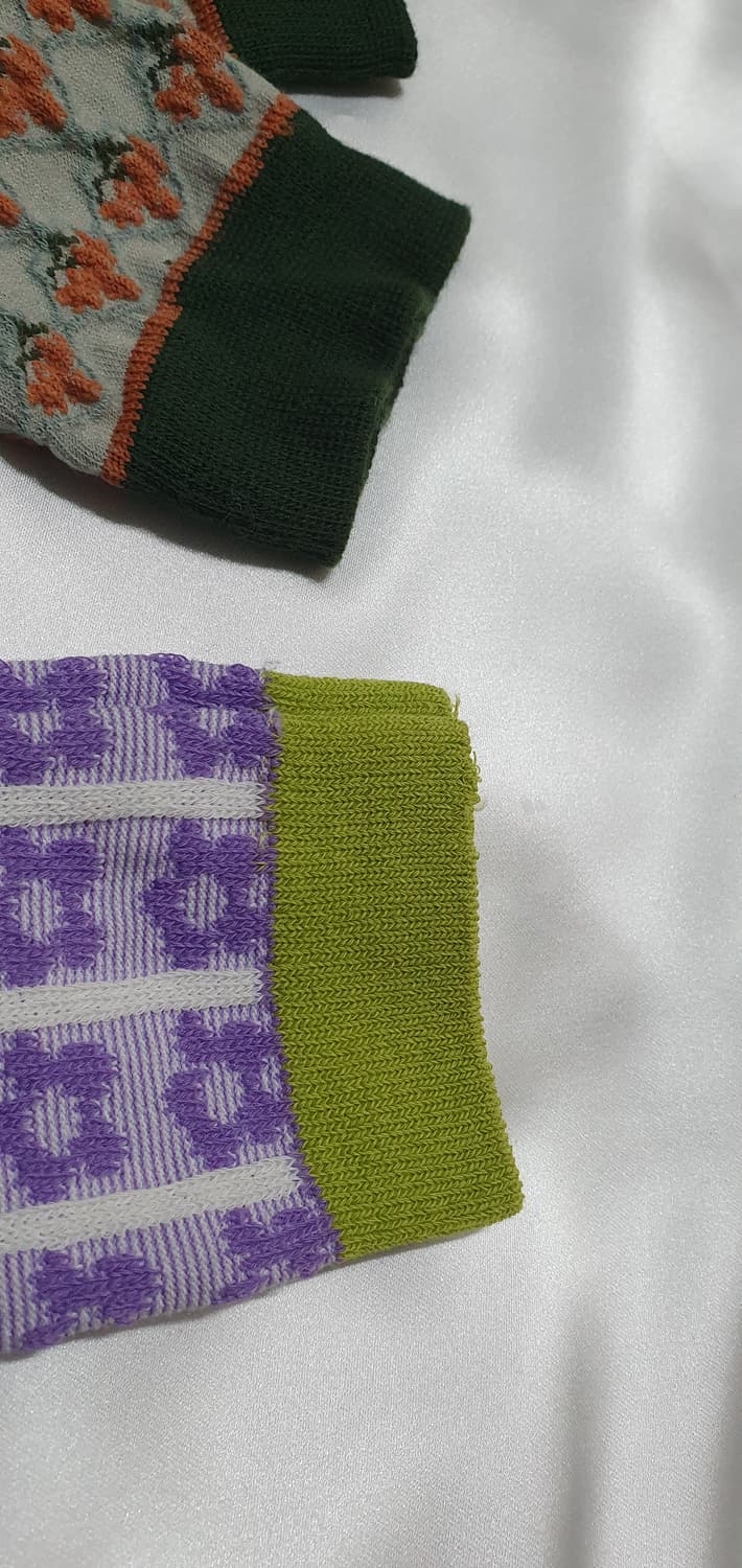 2컬레 가격 그린 퍼플 오렌지 꽃 플라워 패턴 양말 상품이미지9