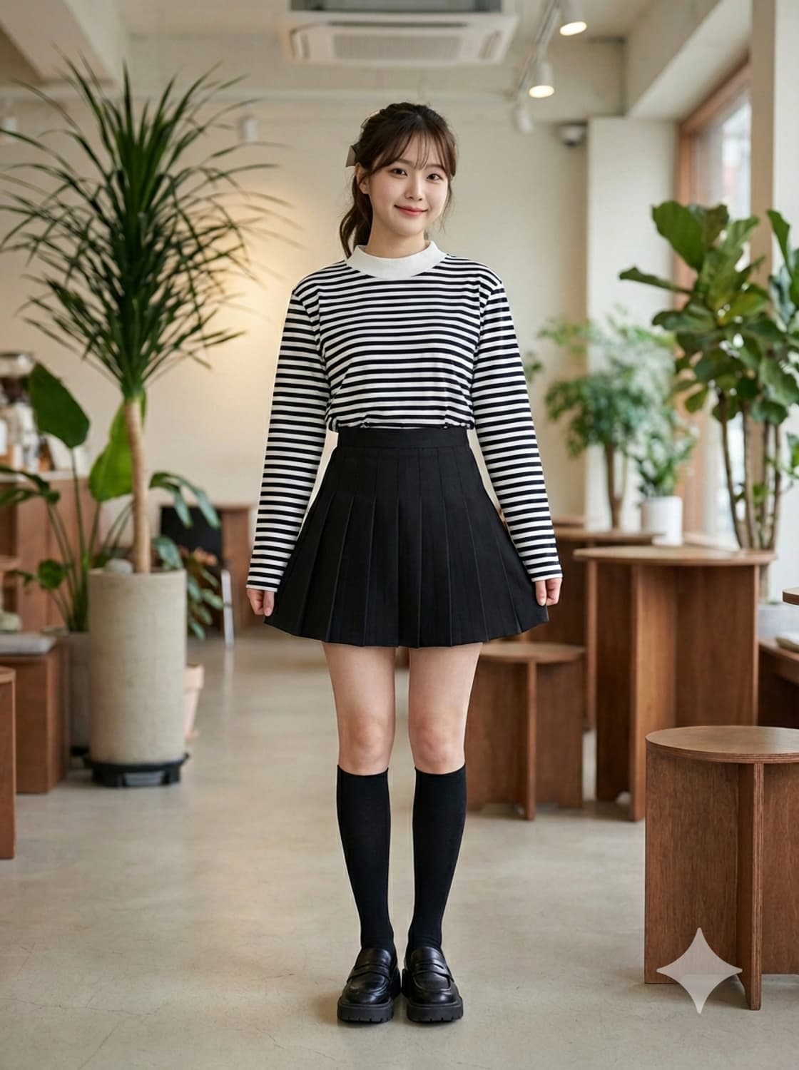 COS 코스 네이비 앤 화이트 스트라이프 모크넥 티셔츠 상품이미지1