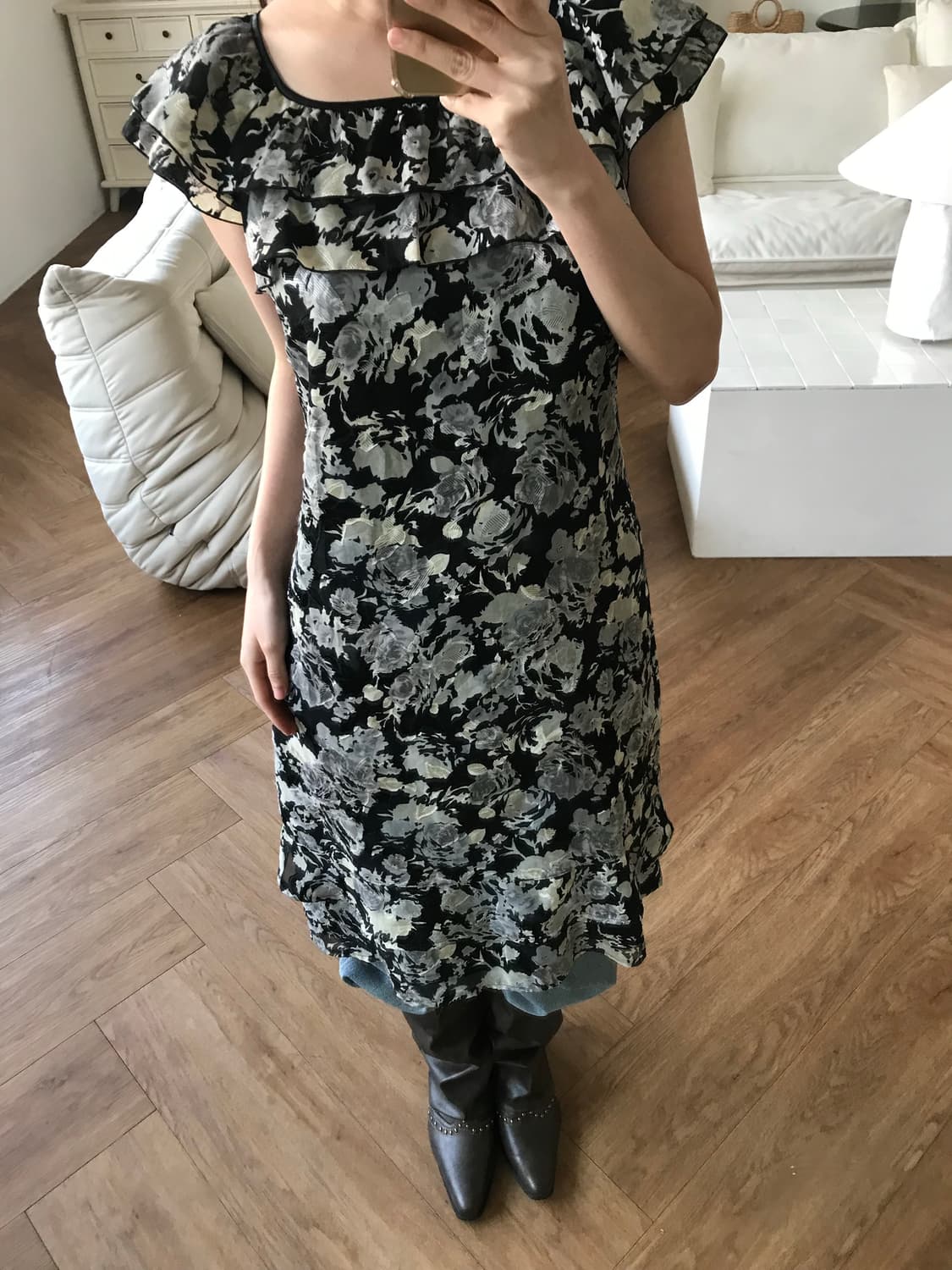 vintage pattern frill one-piece 상품이미지6