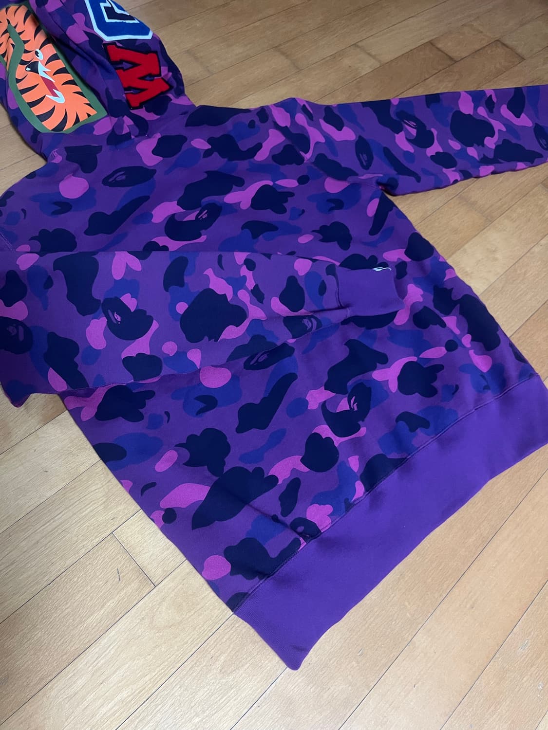 [XL] 베이프 컬러 카모 샤크 와이드 더블 후디 퍼플 상품이미지7