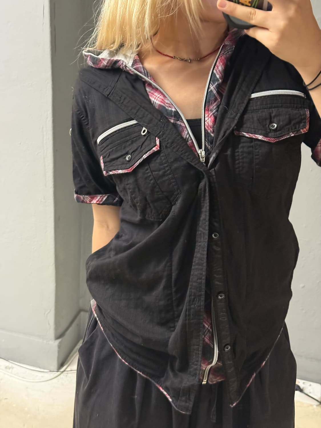 check hood layered detail shirt 상품이미지3