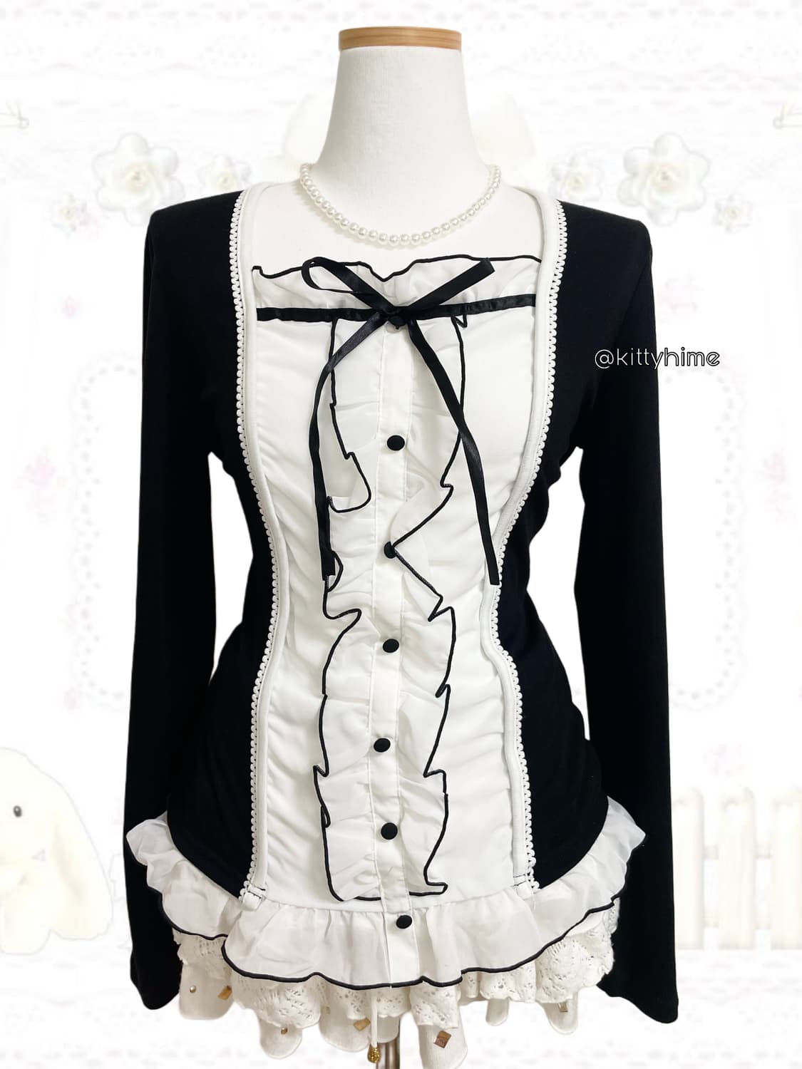 일본빈티지 공겜여주 러블리 딱붙 로걀탑 고딕고스 히메갸루  블랙러블리 상품이미지1