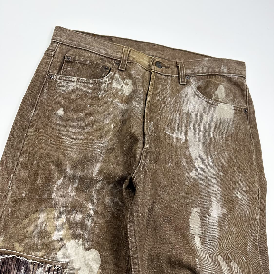 34 90s 리바이스 501 USA 패치워크 데님팬츠 브라운 상품이미지2