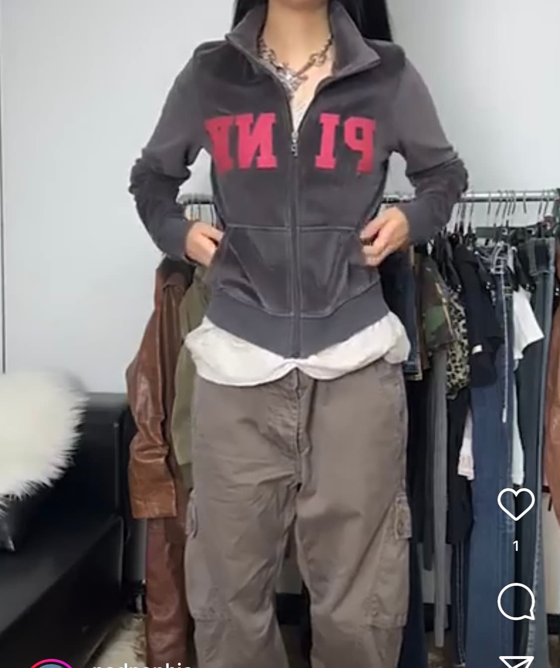 빈티지 PINK 핑크 벨벳 집업 그레이 상품이미지4