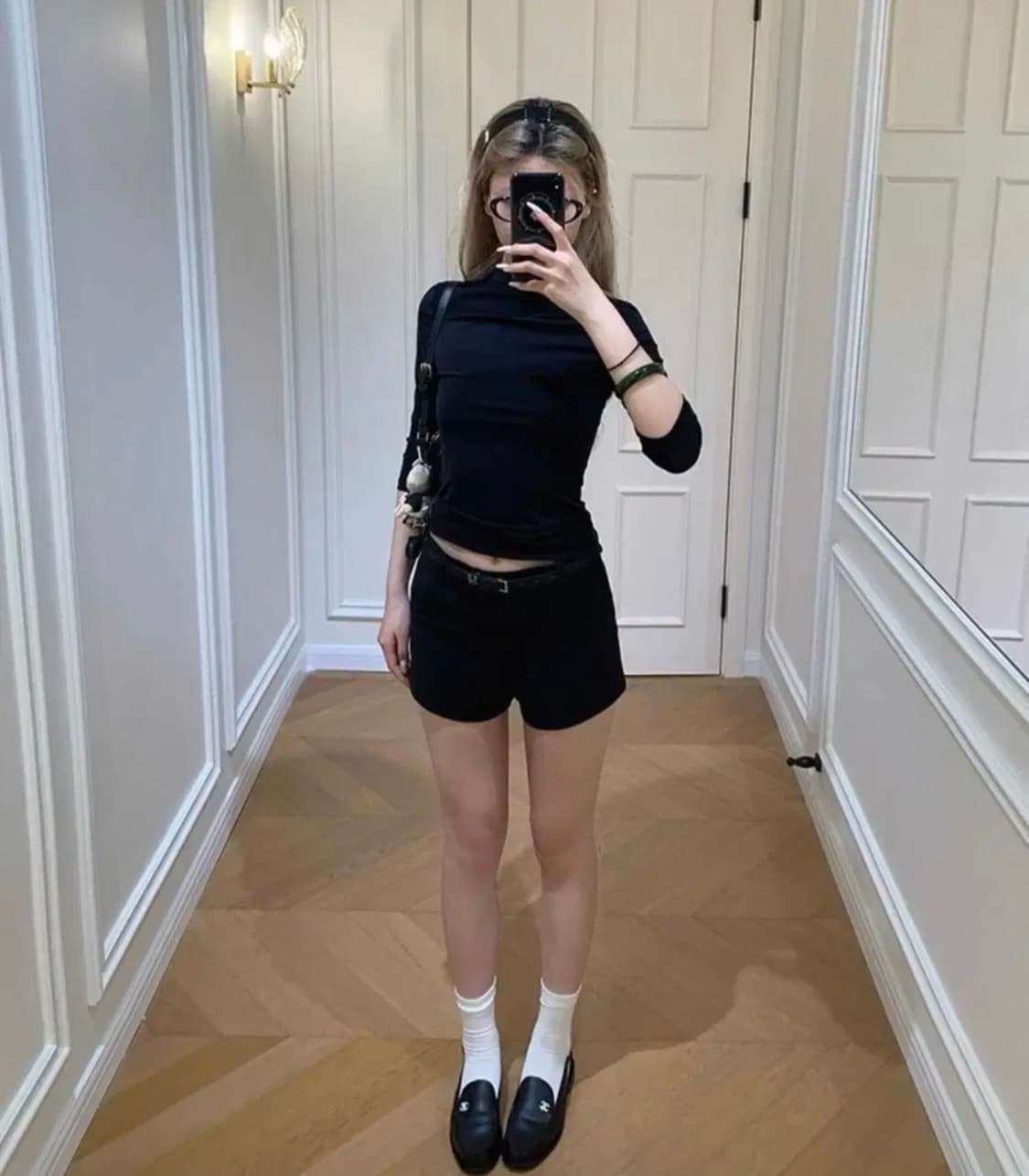 Xzichic 미드라이즈 클래식 스판 블랙 반바지 상품이미지2