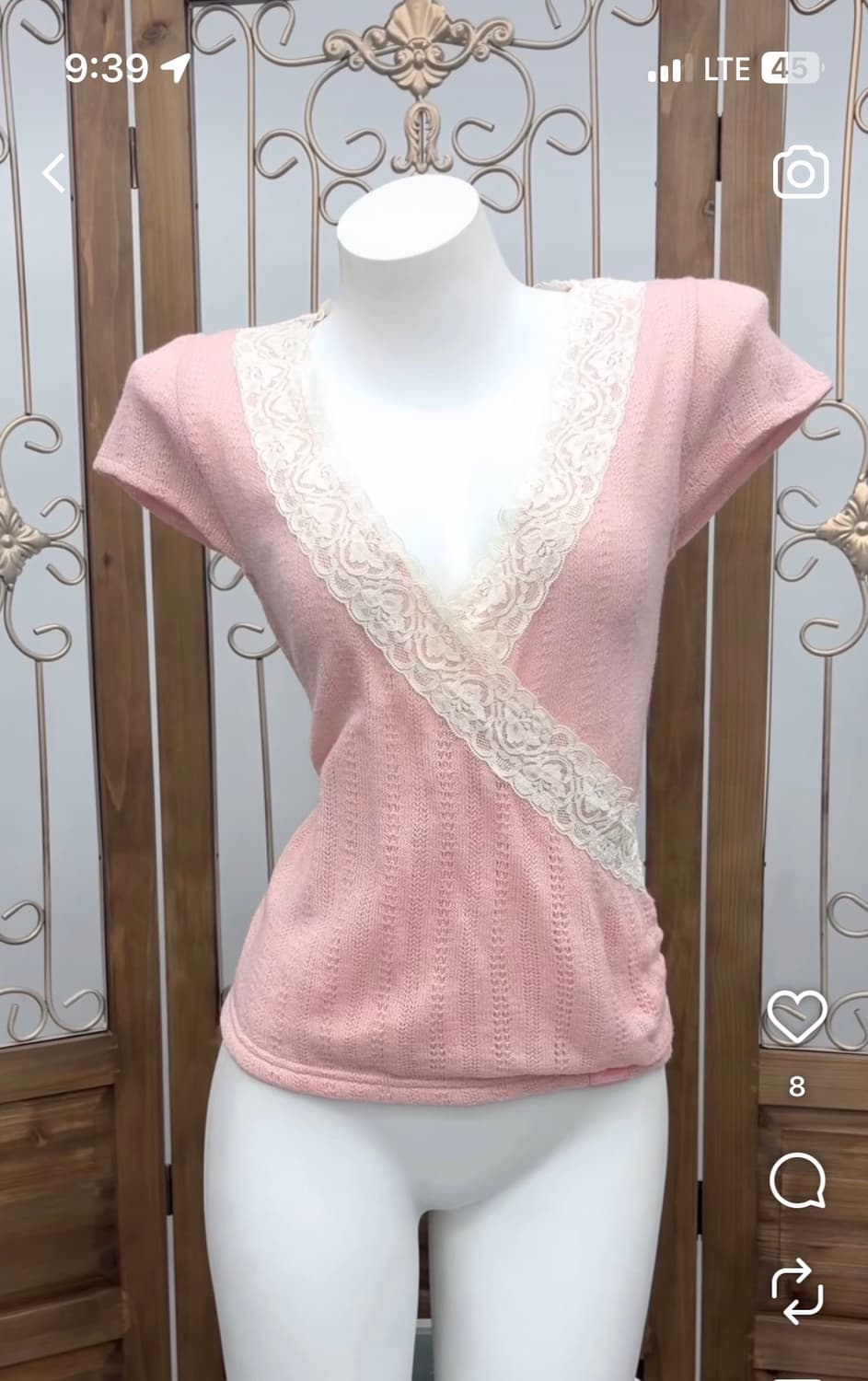 일브 루카빈티지 오리엔탈 페어리 레이스 반팔 핑크 로걀탑 블라우스히메갸루 상품이미지1