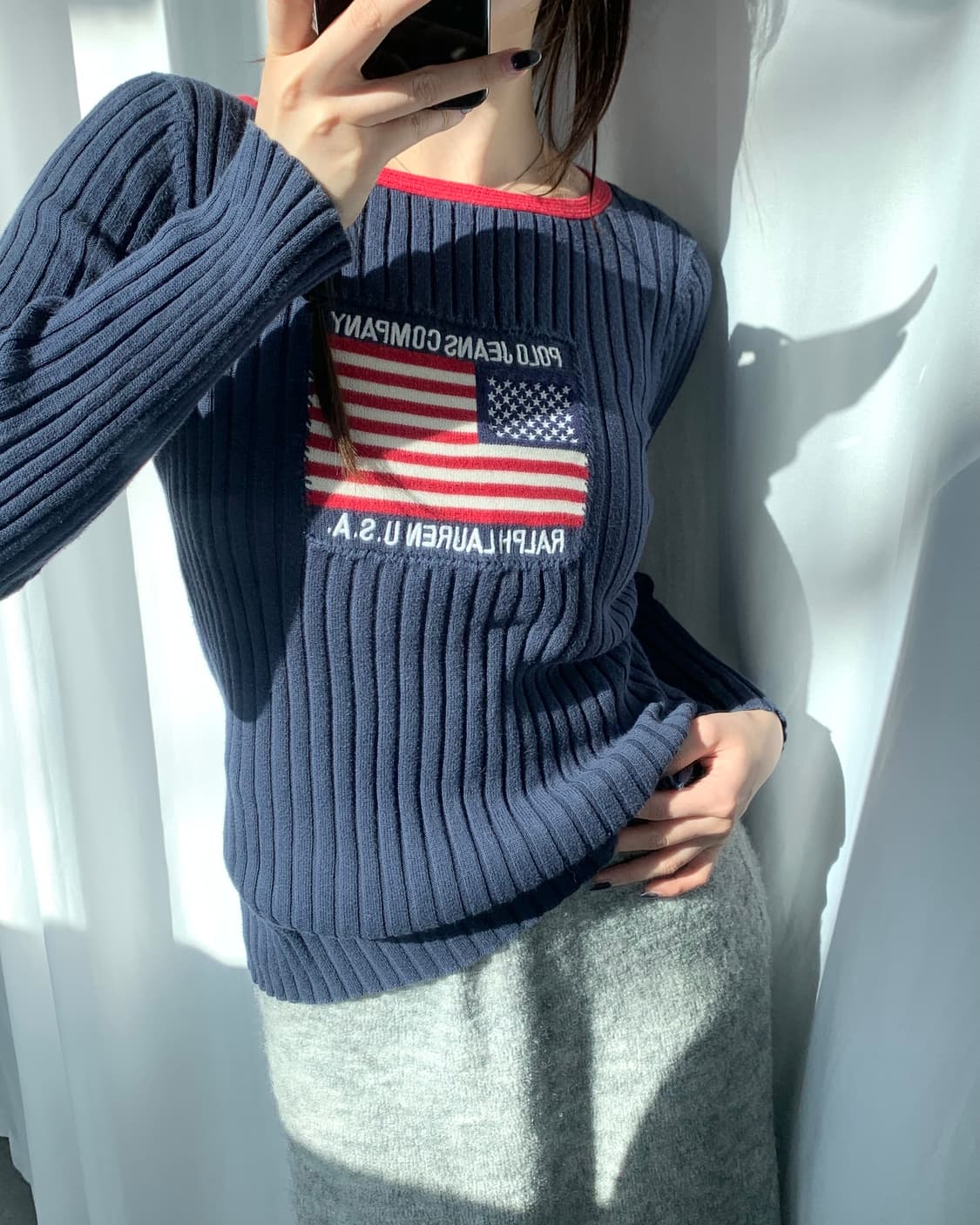 Polo 폴로 랄프로렌 진스 네이비컬러 성조기 슬리브 니트 상품이미지2