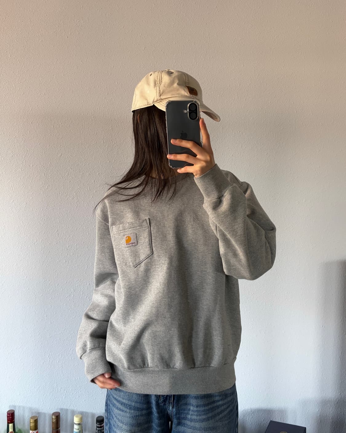 [S]칼하트 WIP 포켓 그레이 기모 맨투맨 상품이미지1