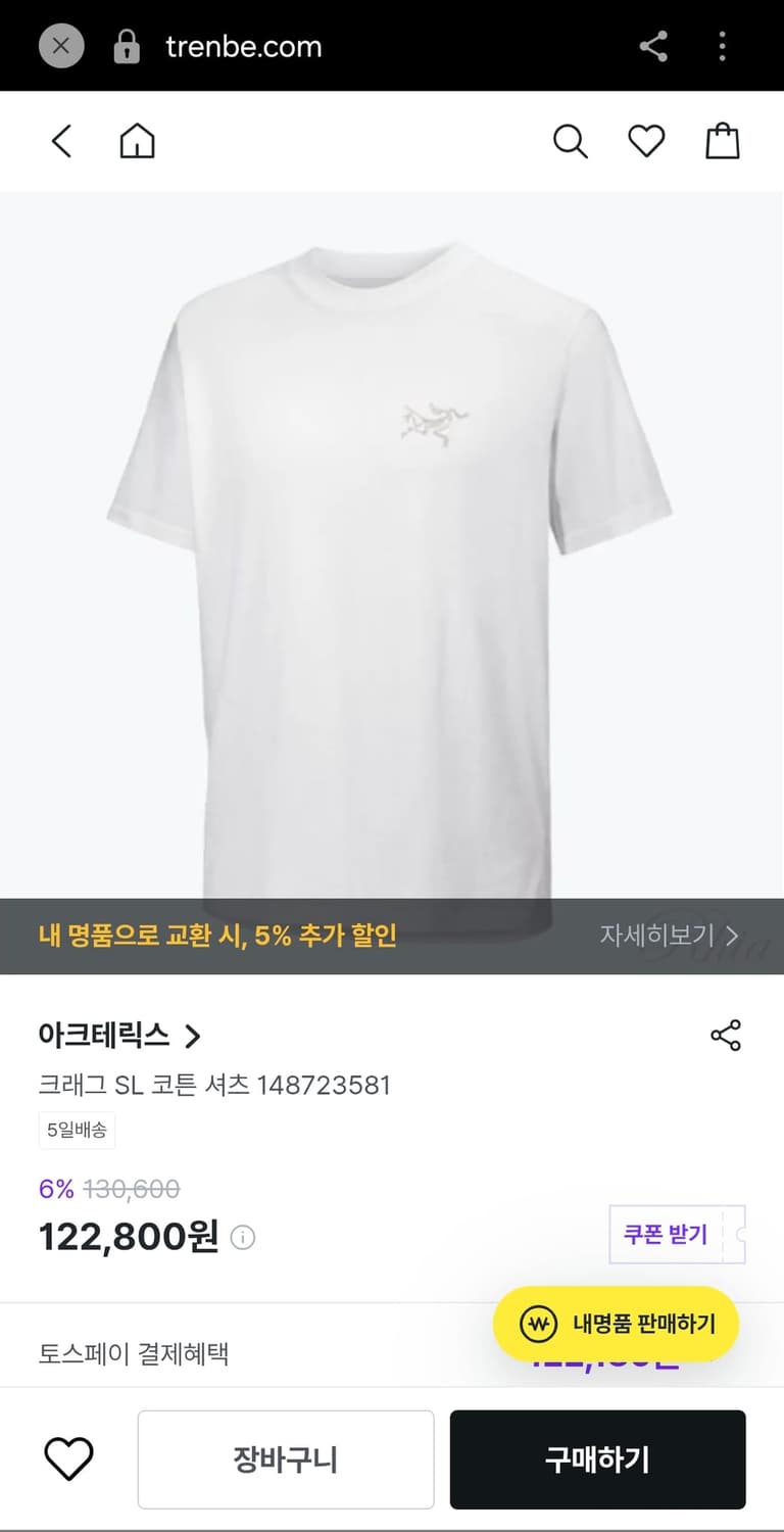 아크테릭스 크래그 SL 코튼 화이트 반팔티셔츠 XL, L 상품이미지1