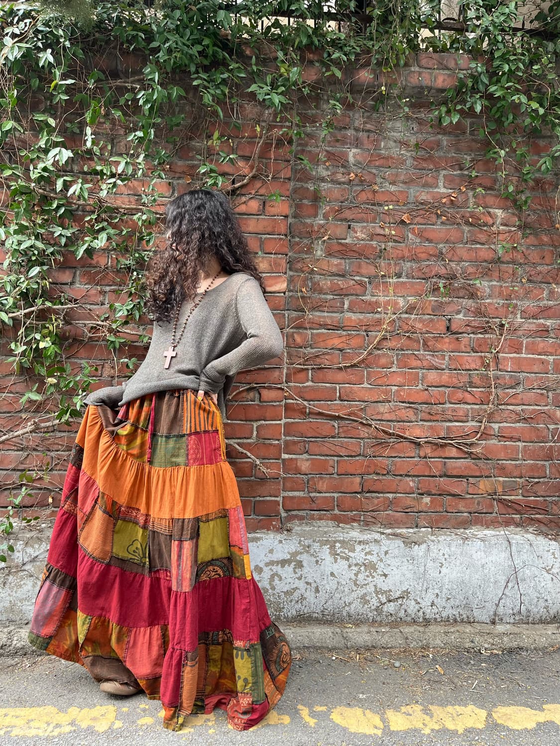 히피 패턴 패치워크 롱 스커트 상품이미지2