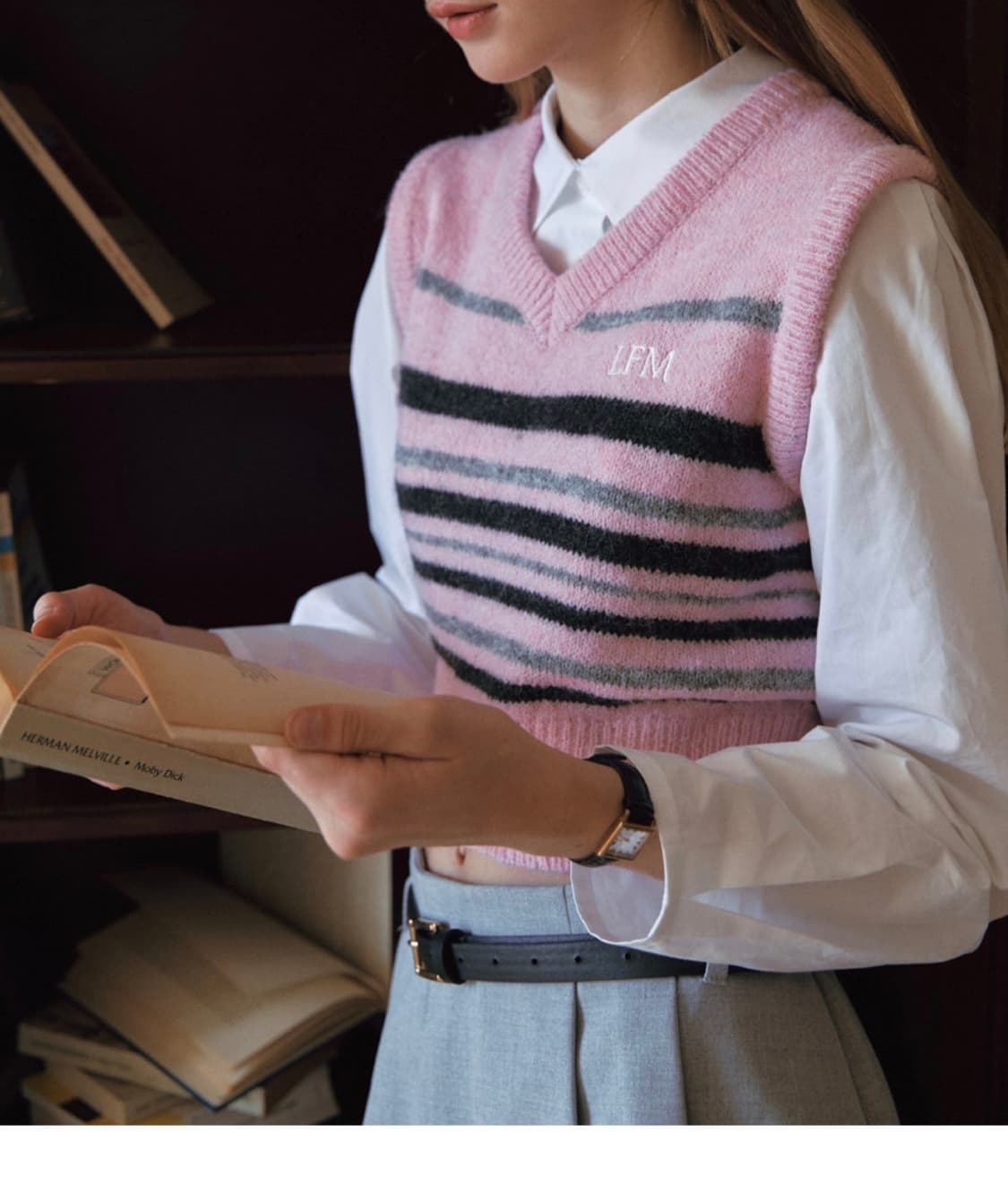 레터프롬문 해프닝 인 캠퍼스 니트 베스트 ( 핑크 ) 상품이미지1