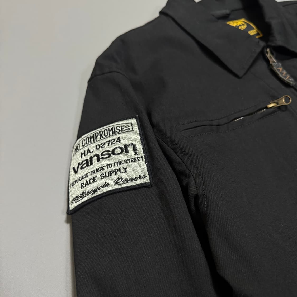 VANSON 블랙컬러 양면 자수로고 와펜패치 코튼 폴리에스터 바이커 자켓 상품이미지5