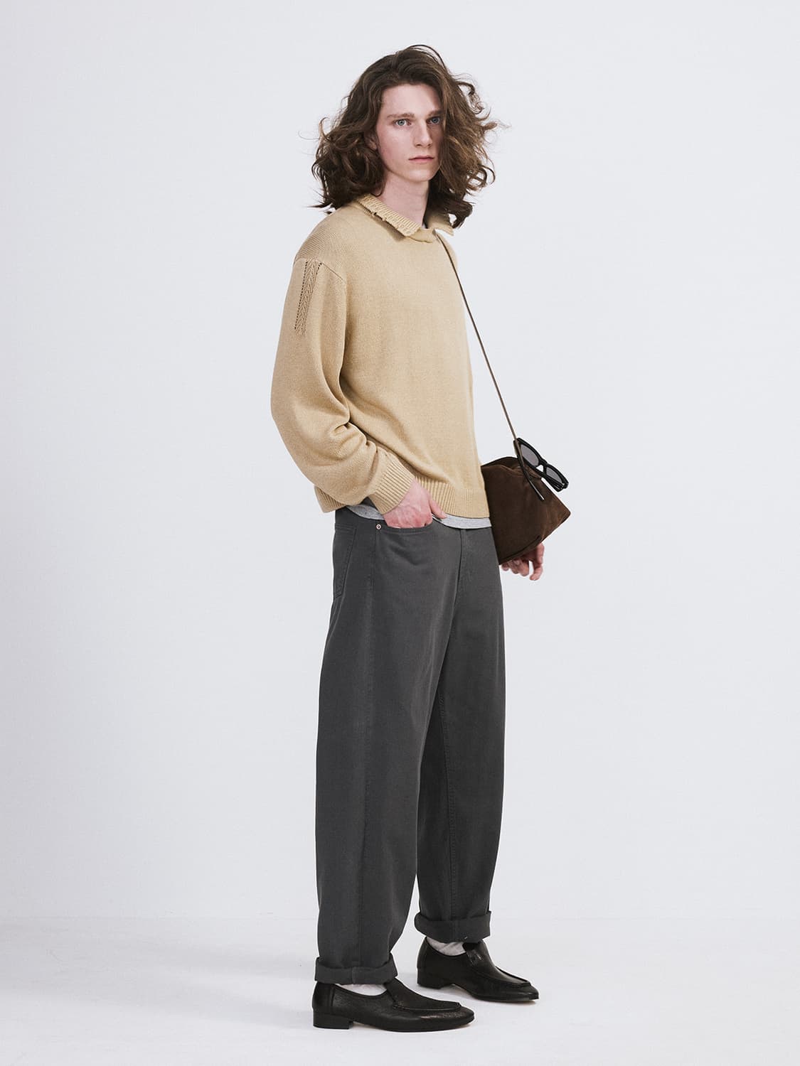 렉토 26SS 와플 카라 니트 베이지 카키 상품이미지3