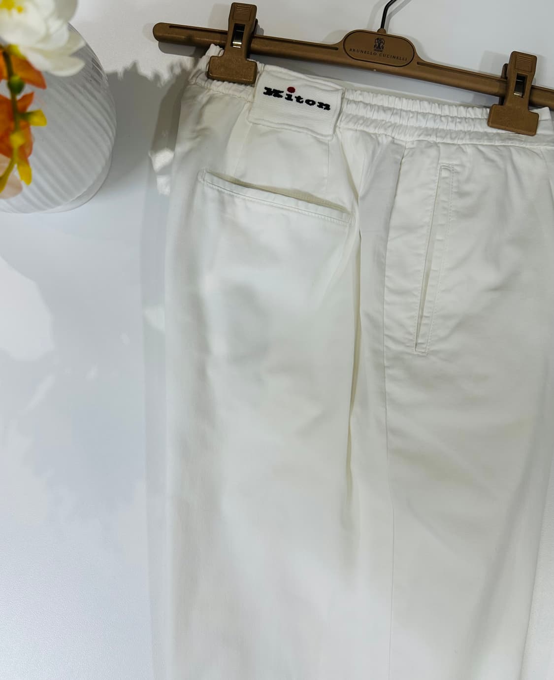 키톤 나폴리 드로스트링 화이트 팬츠 상품이미지1