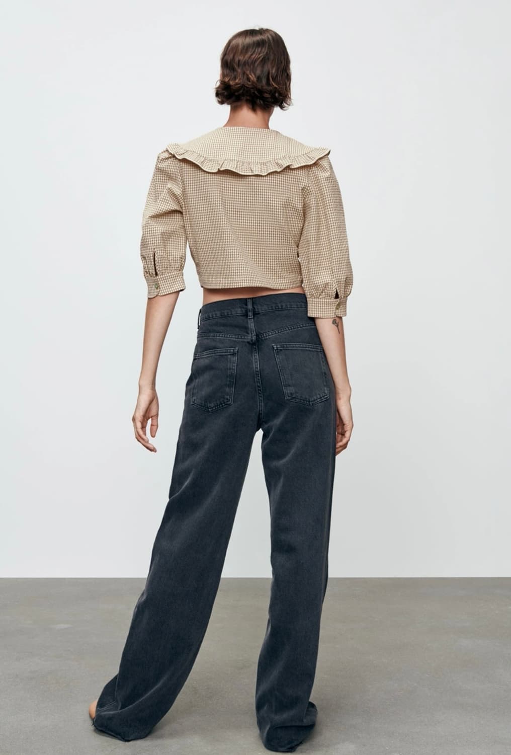 Zara texture check top 자라 깅엄체크 가니블라우스 상품이미지3