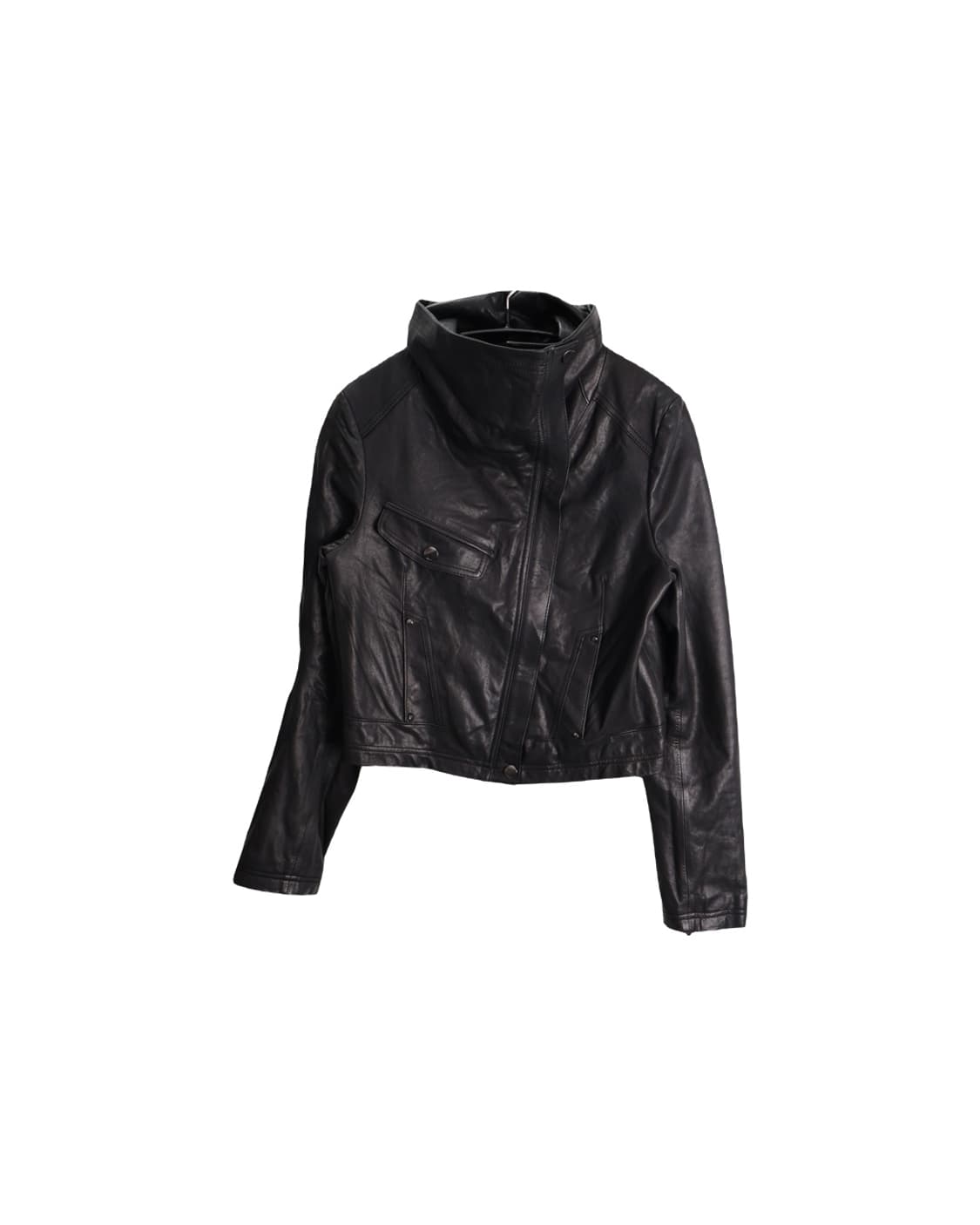 Vintage Black Hige Neck Leather Jackets 상품이미지4