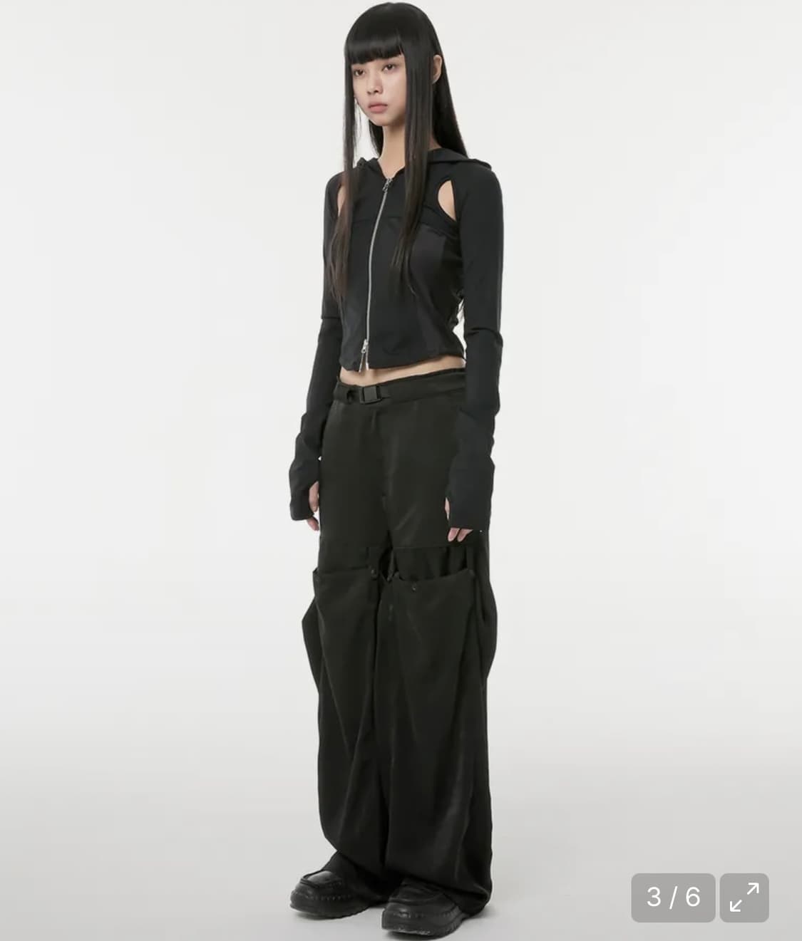 플레어업 컷아웃 후드 집업 블랙 상품이미지2